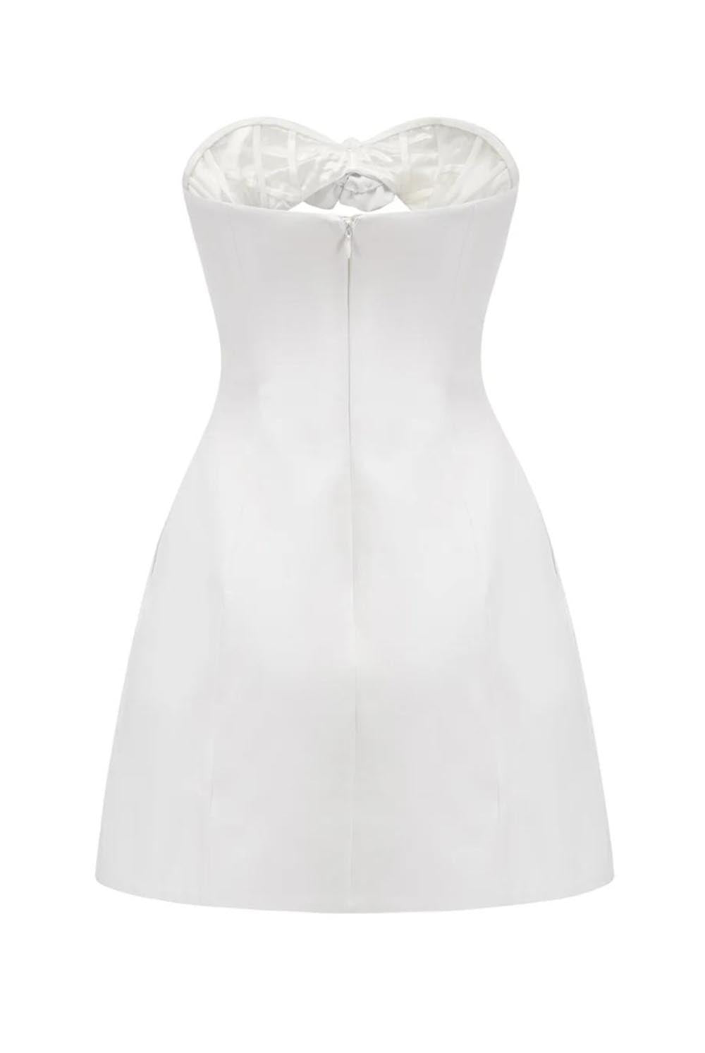 3D Floral Embellished Sexy Strapless Backless Mini Dress - White | ZAKAPOP