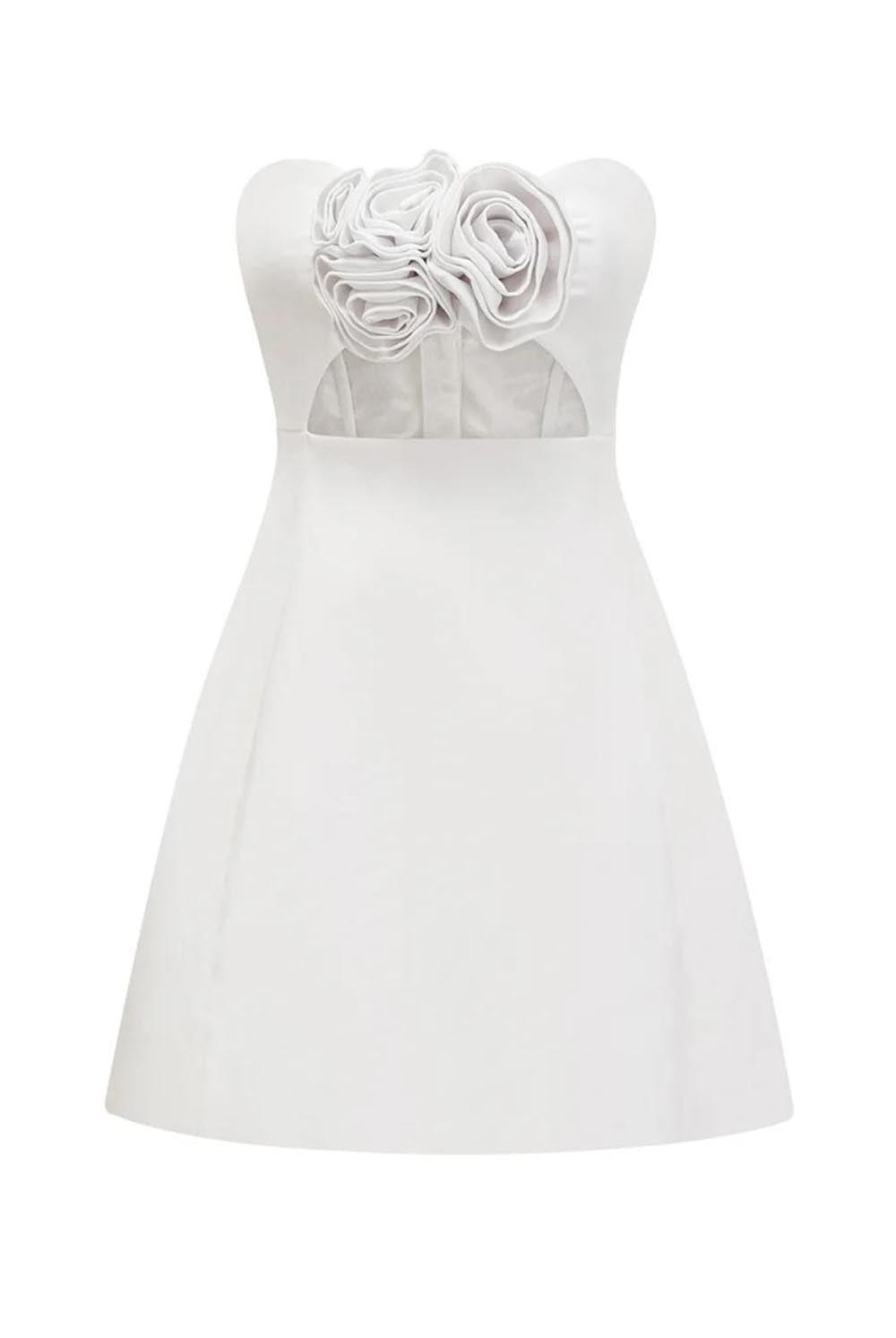 3D Floral Embellished Sexy Strapless Backless Mini Dress - White | ZAKAPOP