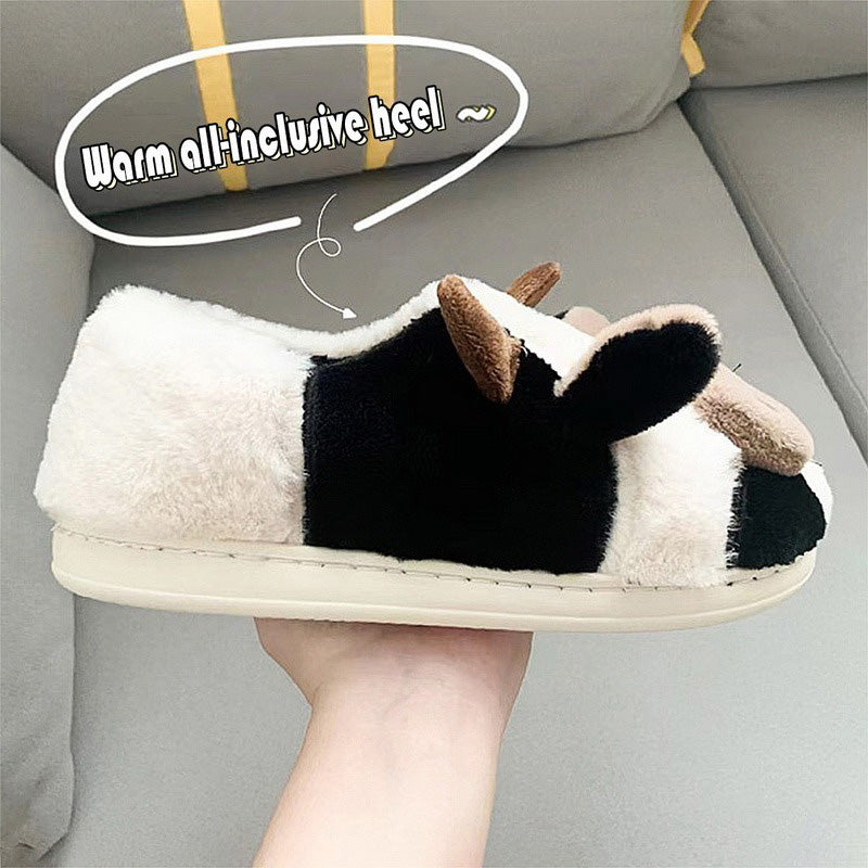 Cartoon Cow  Fluffy Fur Winter Warm Home Slippers | ZAKAPOP