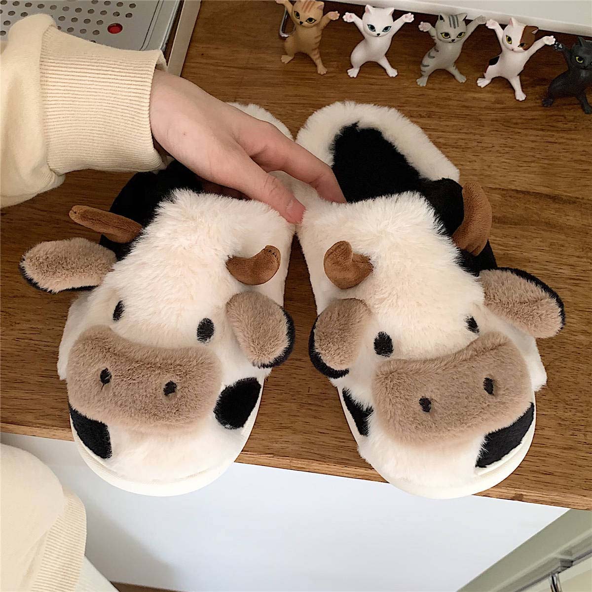 Cartoon Cow  Fluffy Fur Winter Warm Home Slippers | ZAKAPOP