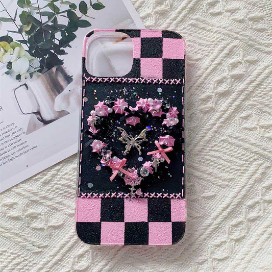 Checkerboard Sweet Hart Y2K Handmade Phone Case | ZAKAPOP