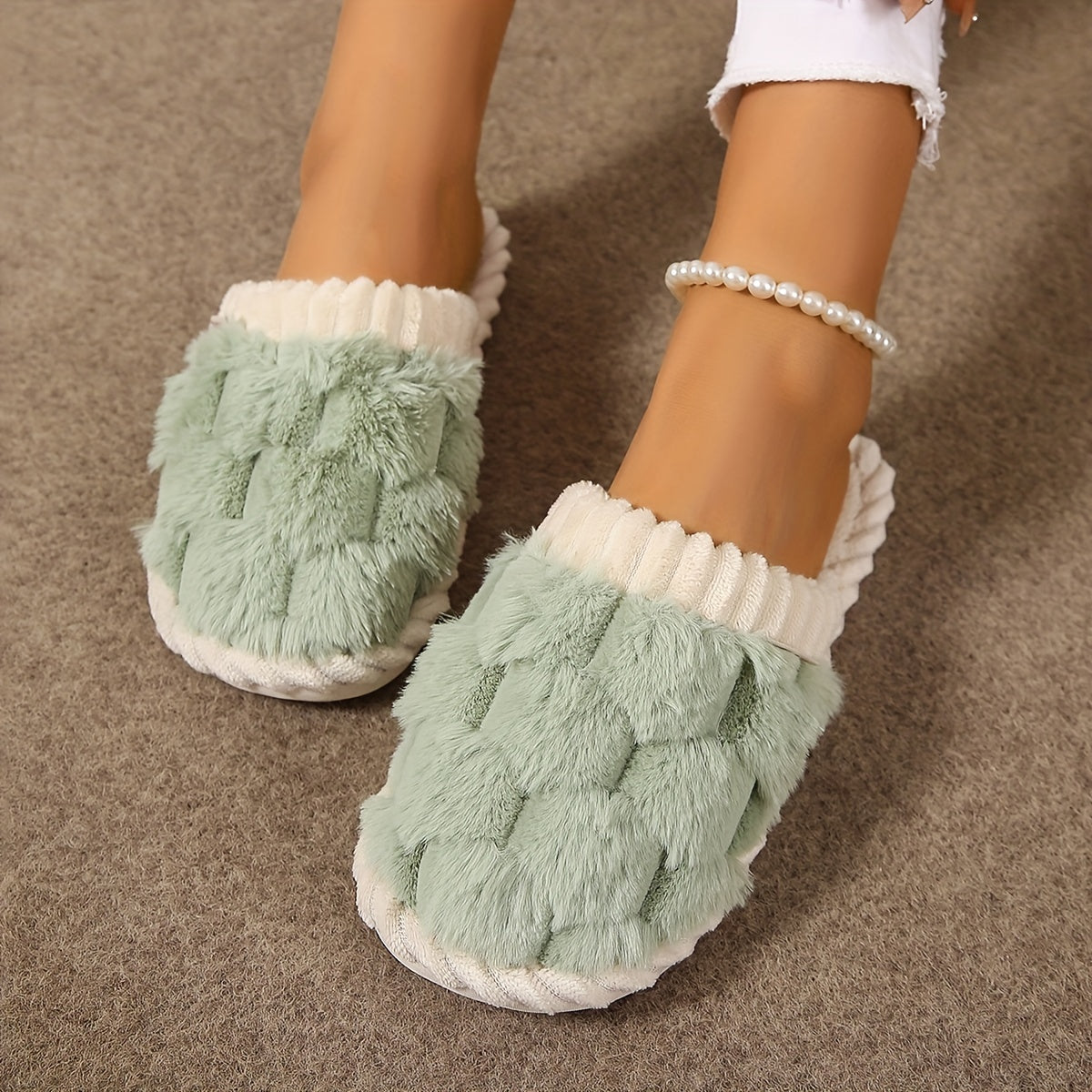 Colorblock Faux Fur Winter Slippers | ZAKAPOP