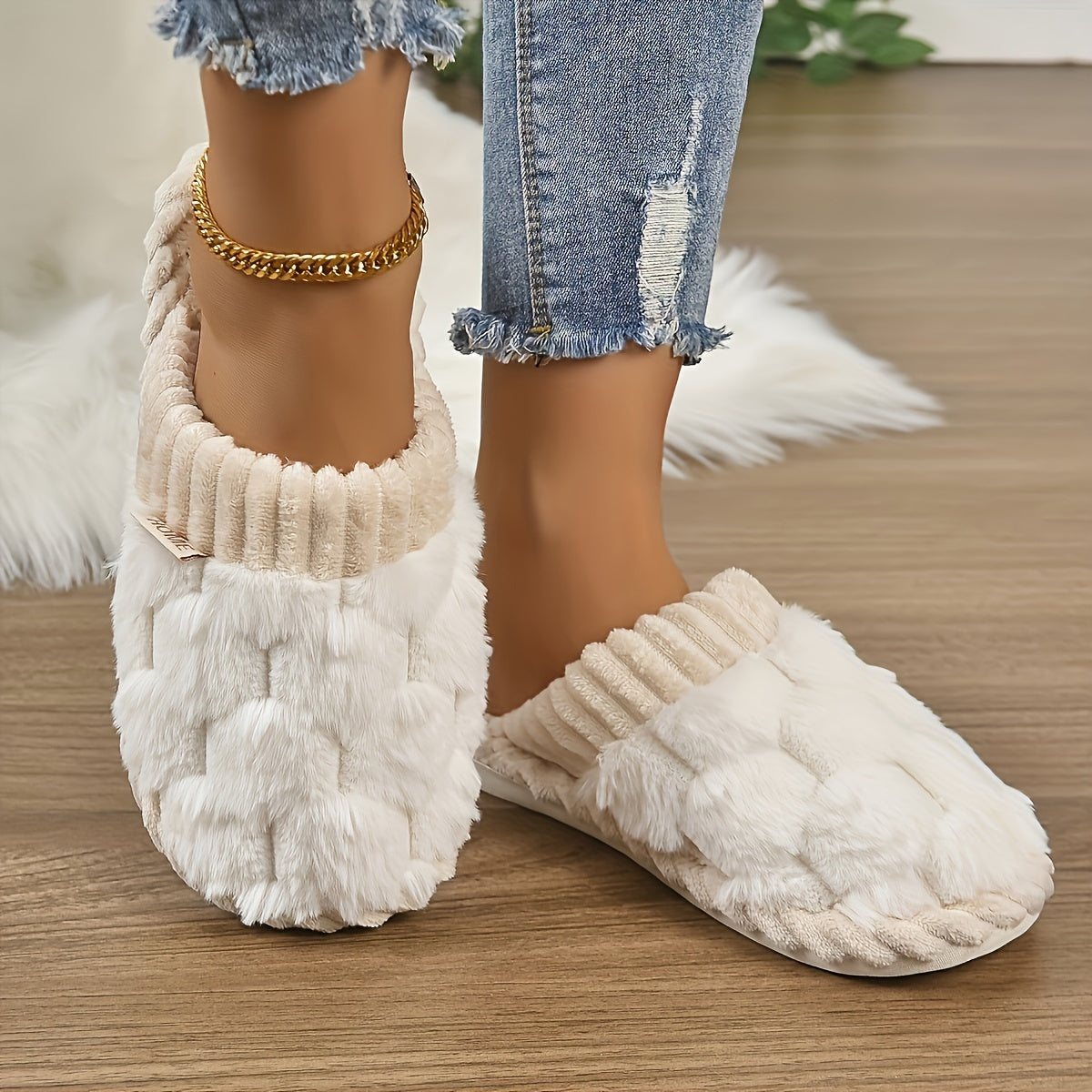 Colorblock Faux Fur Winter Slippers | ZAKAPOP