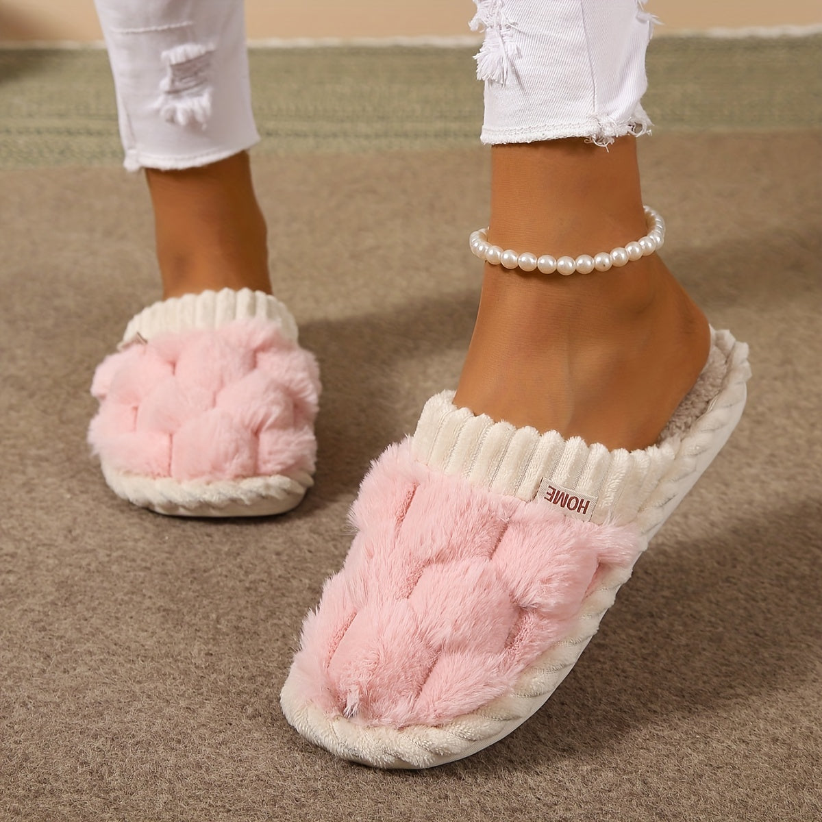 Colorblock Faux Fur Winter Slippers | ZAKAPOP