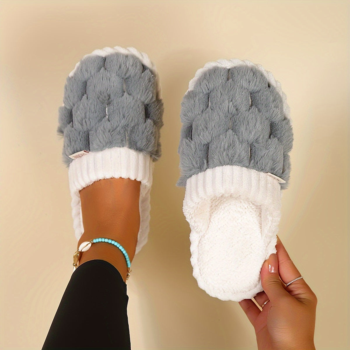 Colorblock Faux Fur Winter Slippers | ZAKAPOP