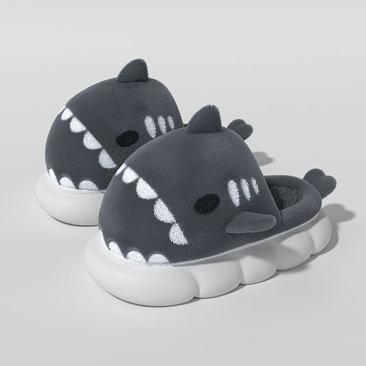 Couple Plush Cotton Outwear Winter Cartoon Shark Slides(Adults) | ZAKAPOP