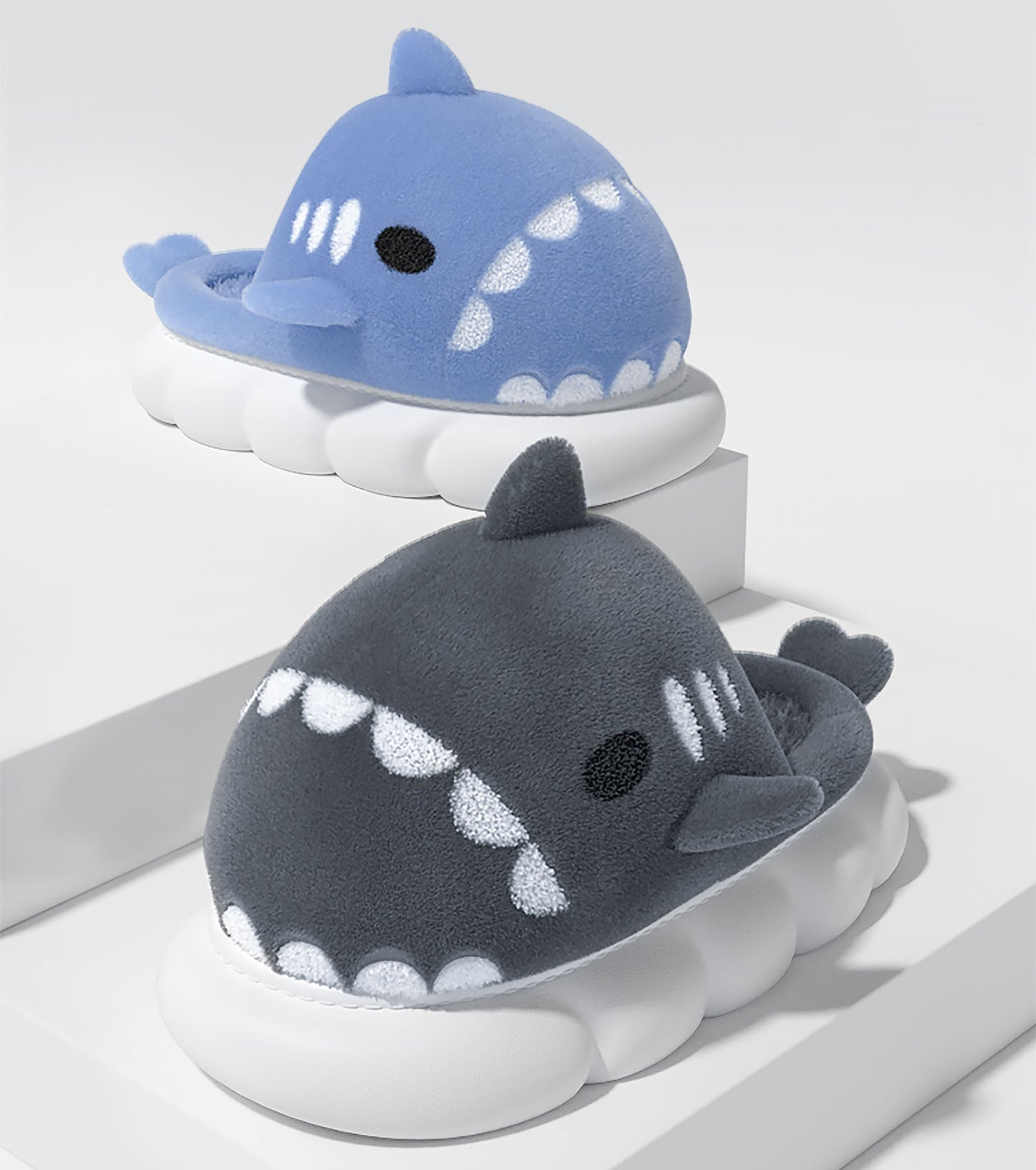 Couple Plush Cotton Outwear Winter Cartoon Shark Slides(Adults) | ZAKAPOP