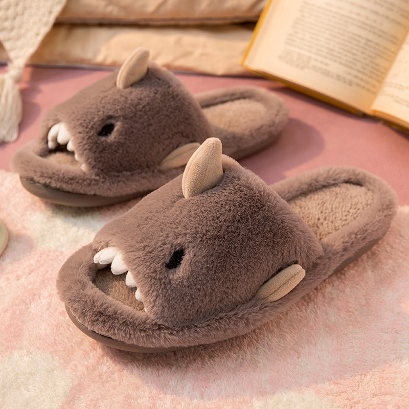 Couples Cartoon Shark Winter Home Slippers with Soft Soles (Adults) | ZAKAPOP