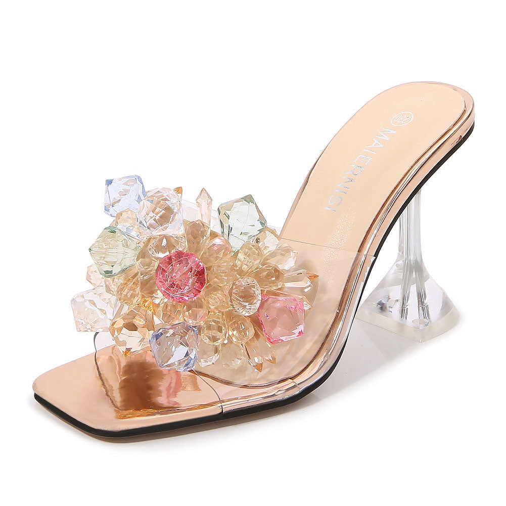 Crystal Splicing Clear High Heel Slippers | ZAKAPOP