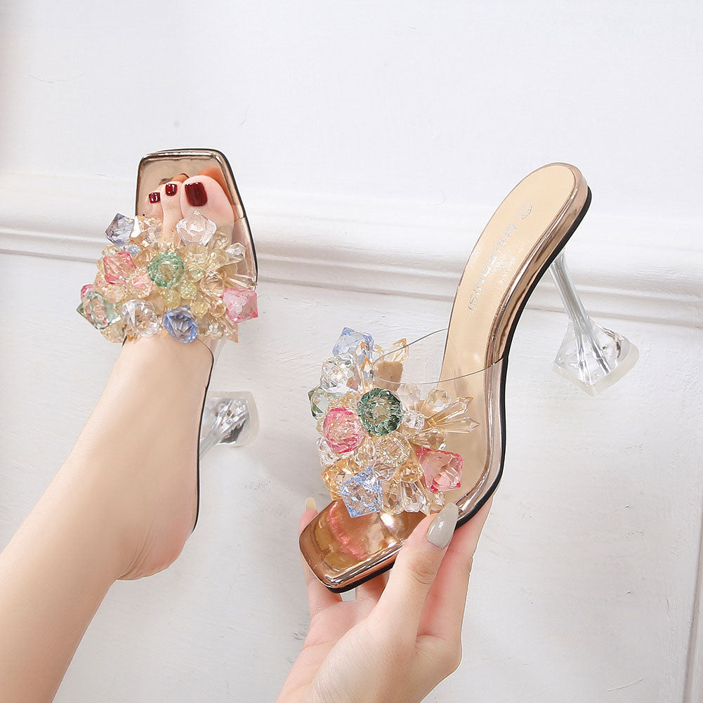 Crystal Splicing Clear High Heel Slippers | ZAKAPOP