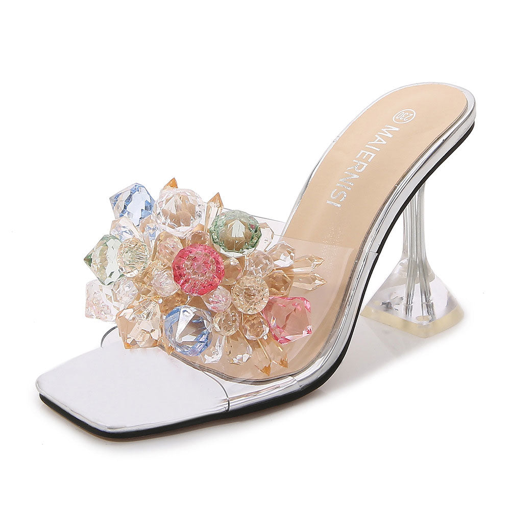 Crystal Splicing Clear High Heel Slippers ZAKAPOP