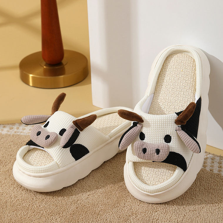 Cute Cartoon Cow Thick Sole Slippers | ZAKAPOP