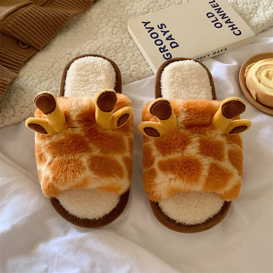 Cute Cartoon Giraffe Women's Winter Slippers | ZAKAPOP