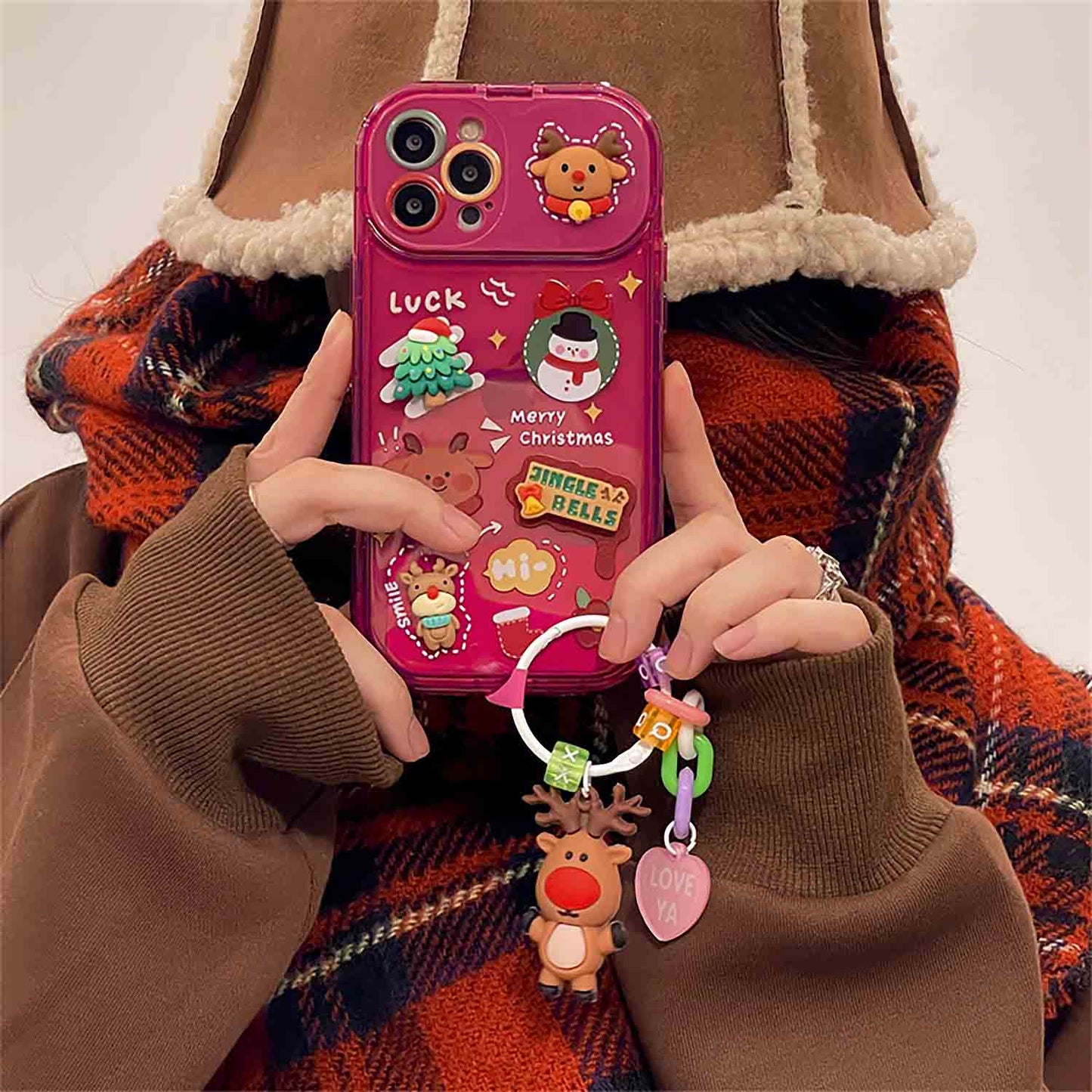 Cute Elk Pendant Flip Christmas Phone Case For iPhone | ZAKAPOP