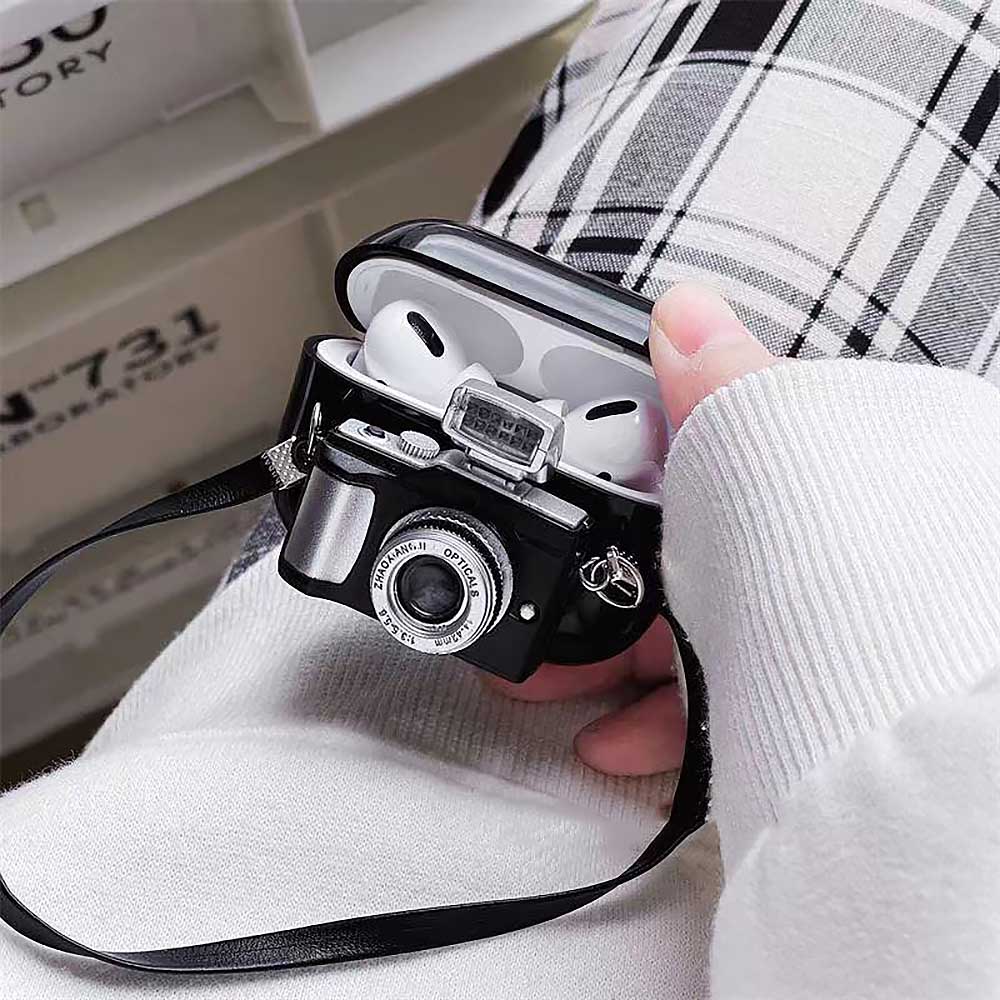 Cute LED Flash Camera Earphone Shell with Strap for Airpods | ZAKAPOP