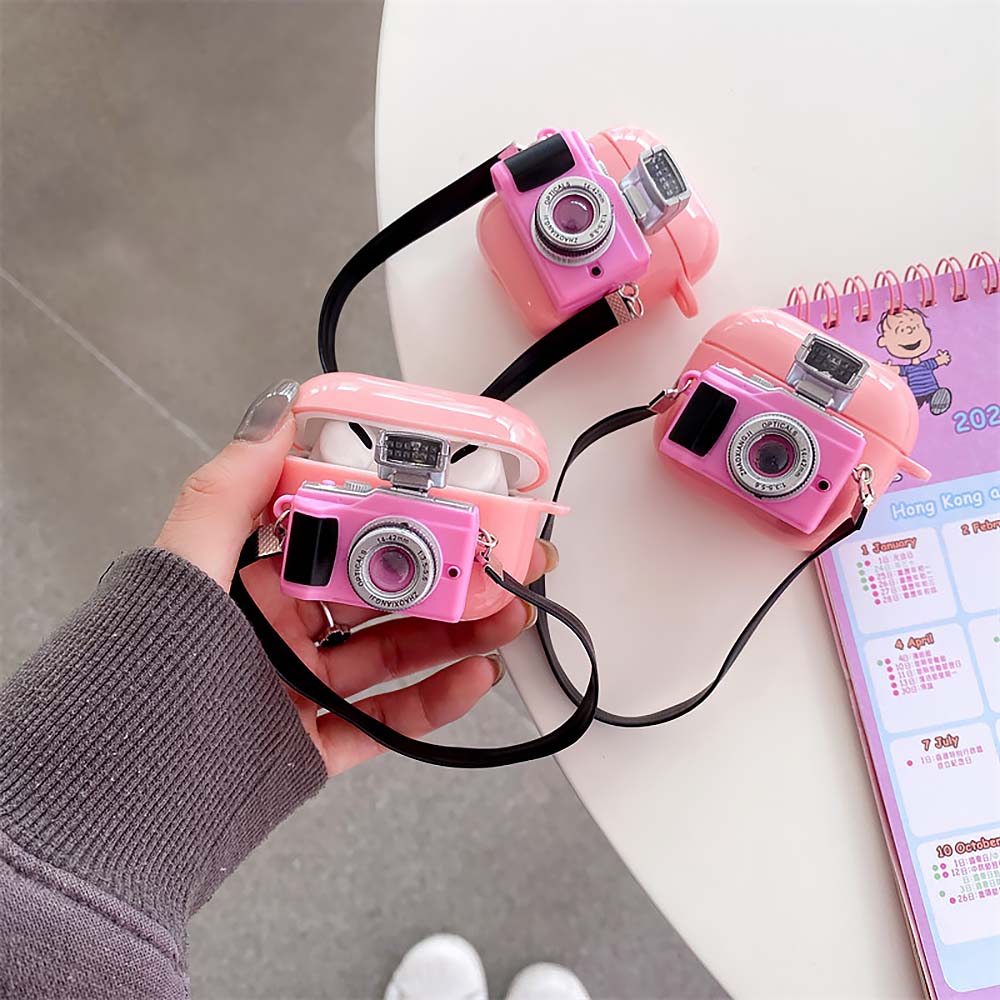 Cute LED Flash Camera Earphone Shell with Strap for Airpods | ZAKAPOP