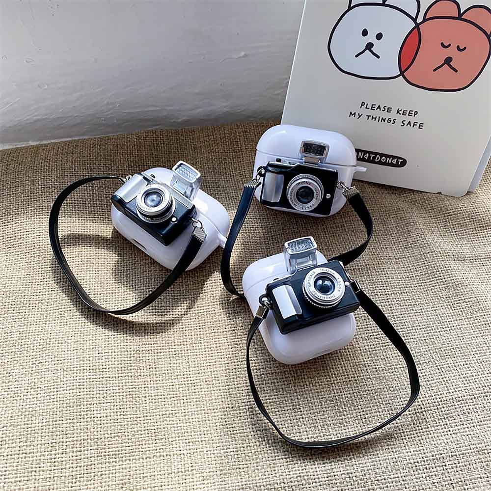 Cute LED Flash Camera Earphone Shell with Strap for Airpods | ZAKAPOP