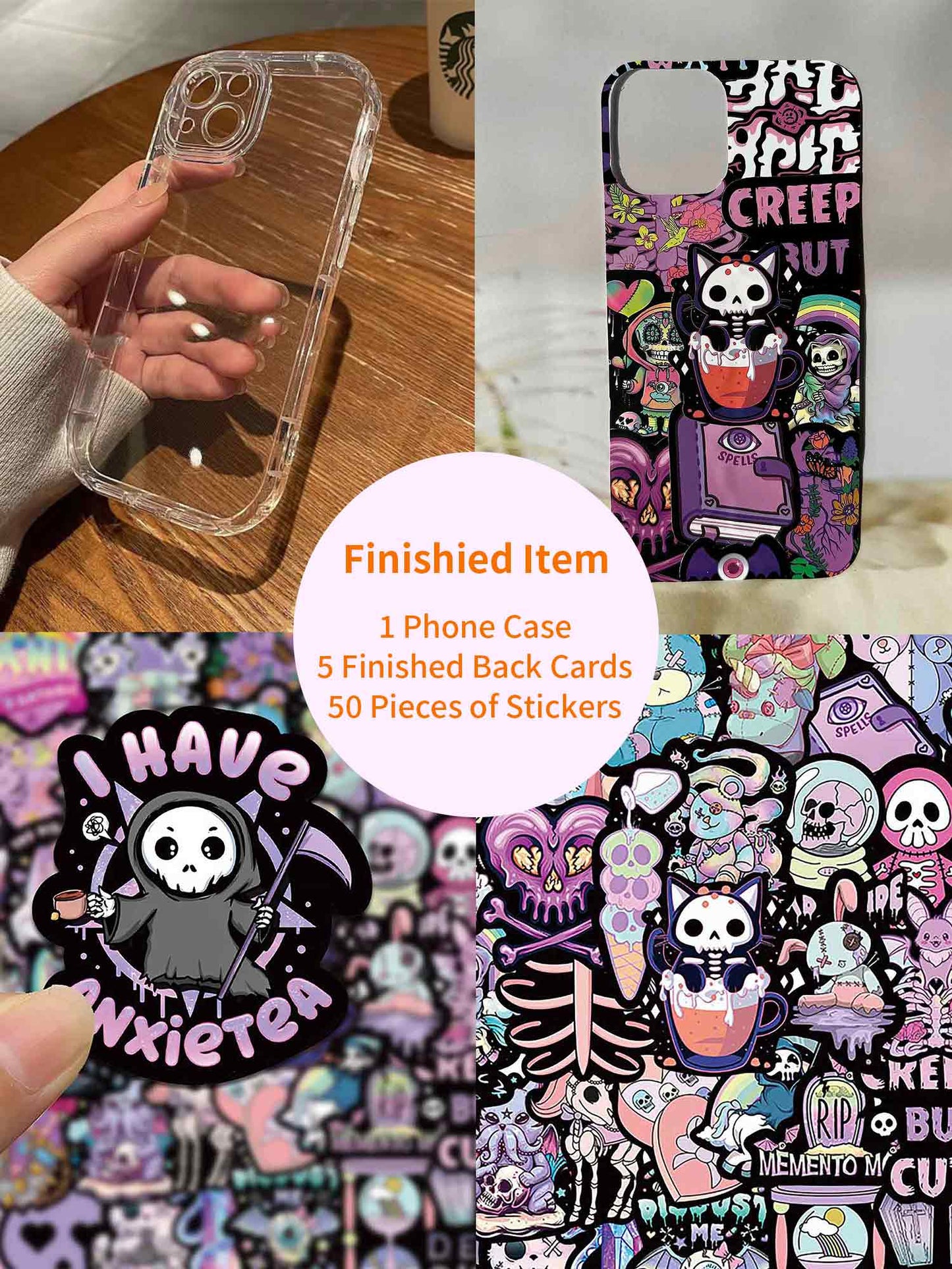 Cute Gothic Tea Cup Skull Cat DIY Phone Case Kit | ZAKAPOP