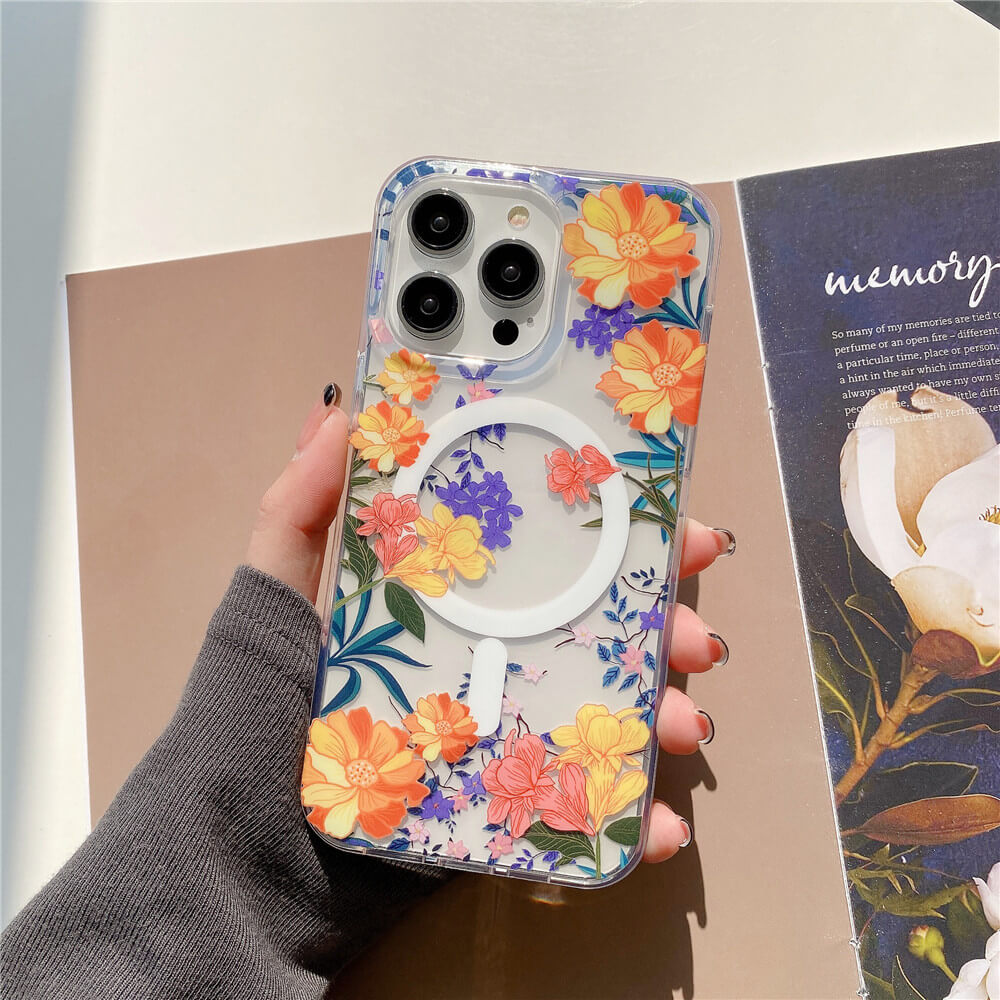 Floral Print Transparent Magnetic Phone Case | ZAKAPOP