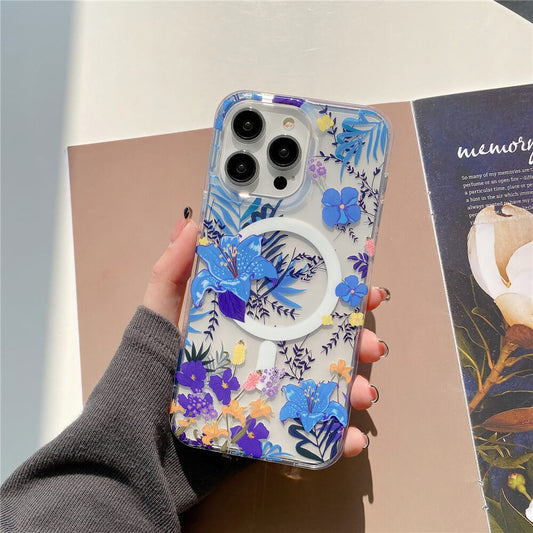 Floral Print Transparent Magnetic Phone Case | ZAKAPOP