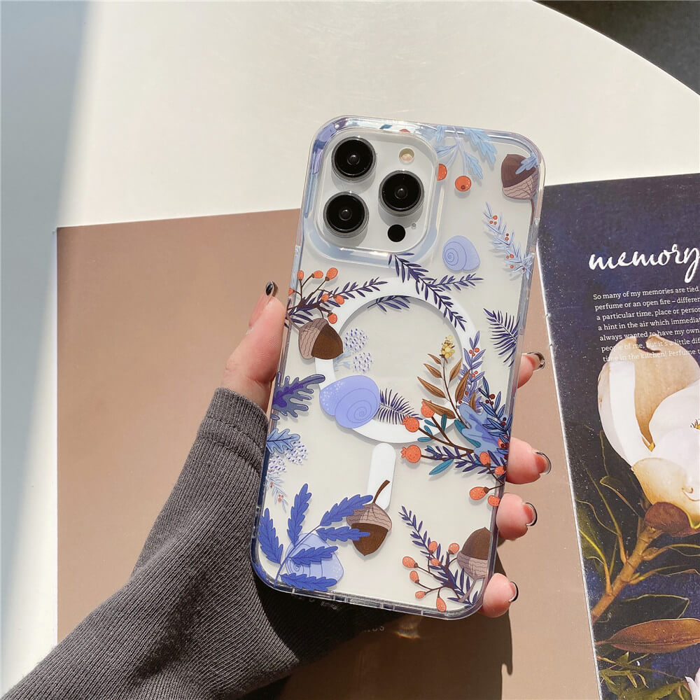 Floral Print Transparent Magnetic Phone Case | ZAKAPOP