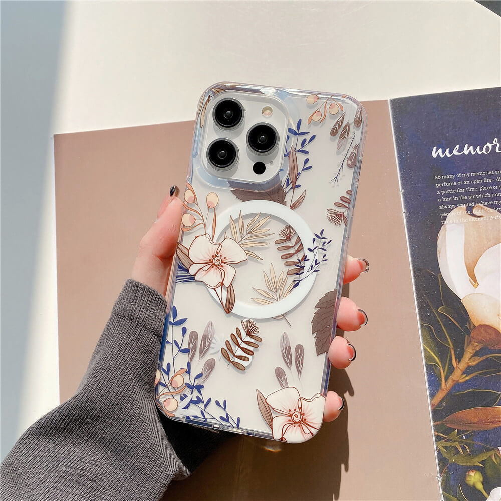 Floral Print Transparent Magnetic Phone Case | ZAKAPOP