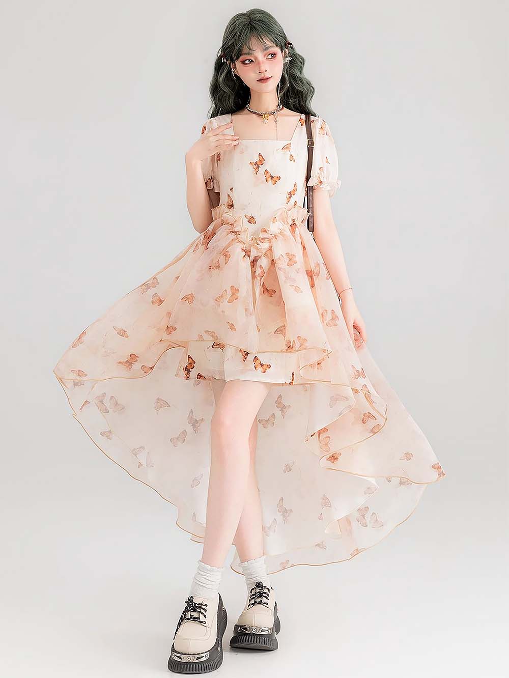 Fluttering Floral Square Collared Versatile Dress | ZAKAPOP