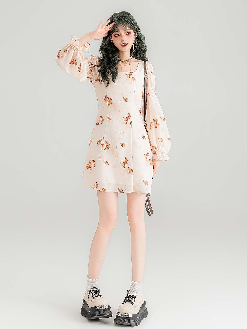 Fluttering Floral Square Collared Versatile Dress | ZAKAPOP