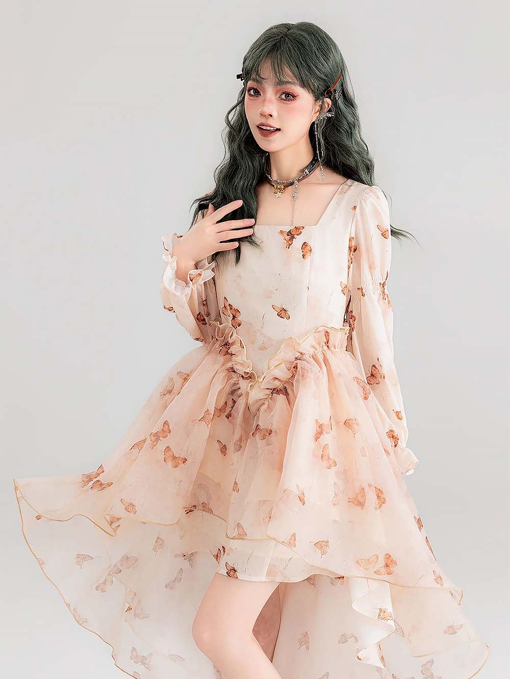 Fluttering Floral Square Collared Versatile Dress | ZAKAPOP