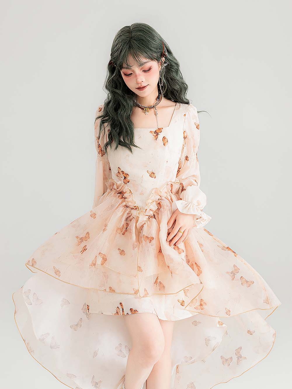 Fluttering Floral Square Collared Versatile Dress | ZAKAPOP