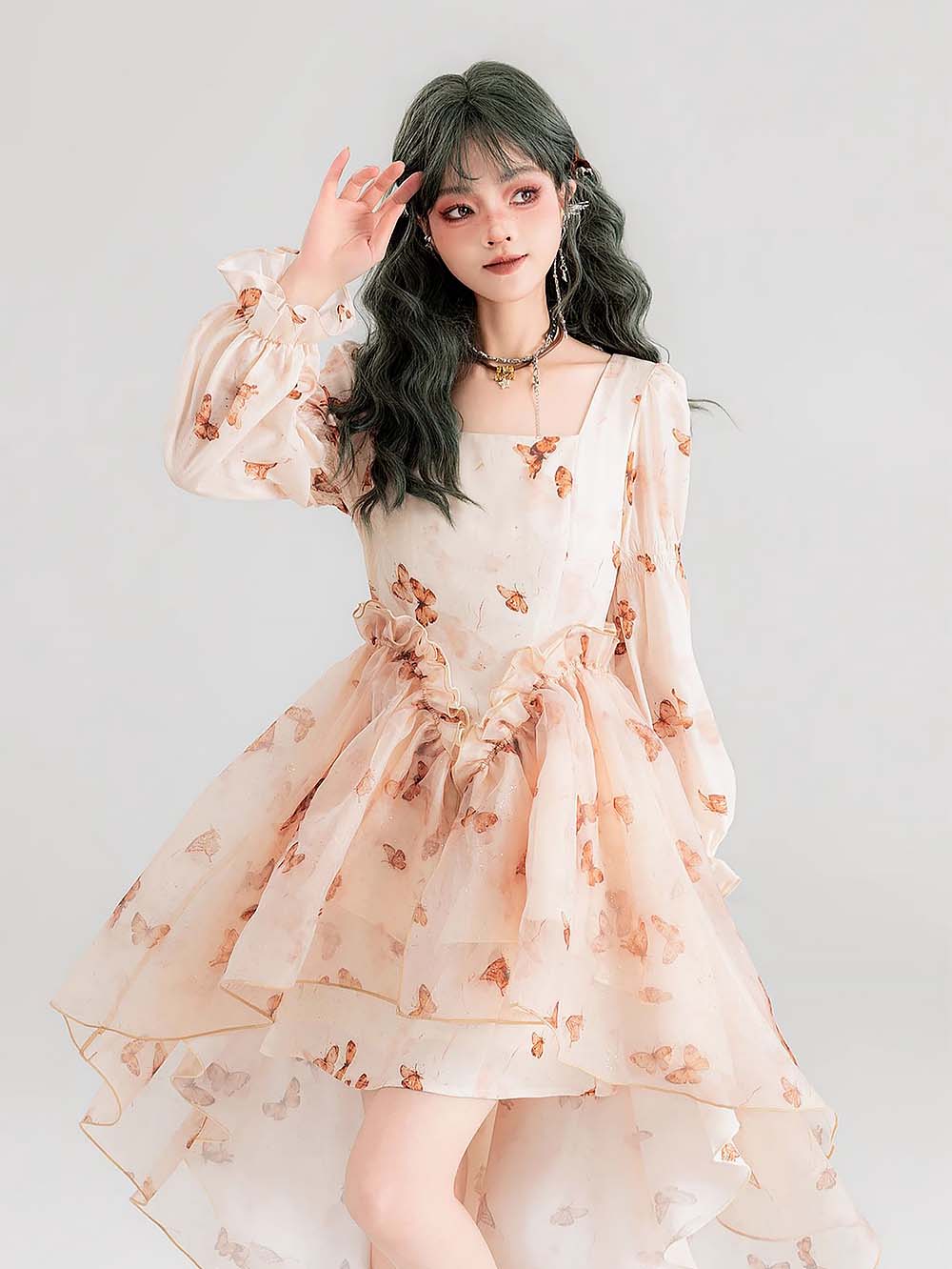 Fluttering Floral Square Collared Versatile Dress | ZAKAPOP