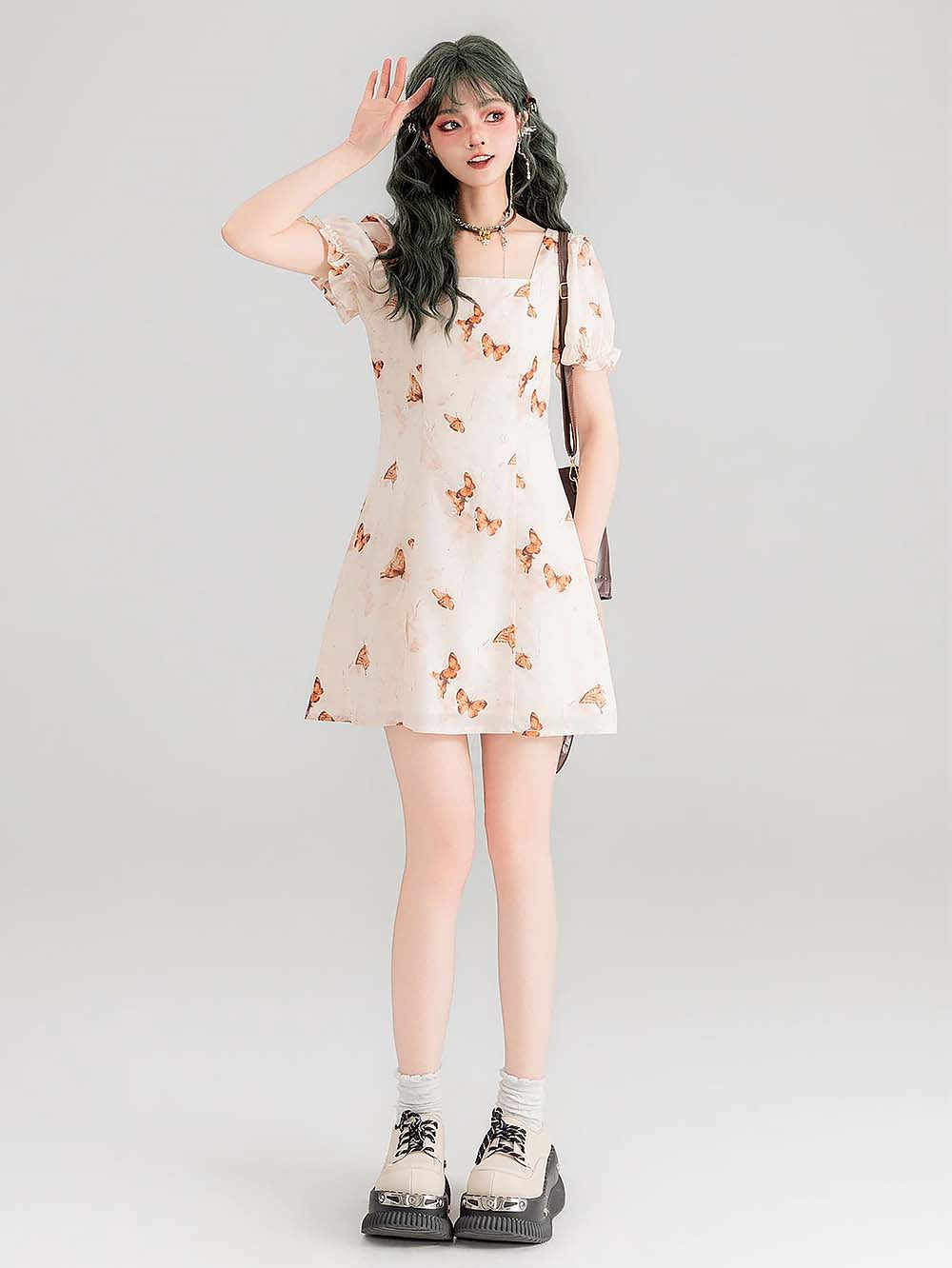 Fluttering Floral Square Collared Versatile Dress | ZAKAPOP