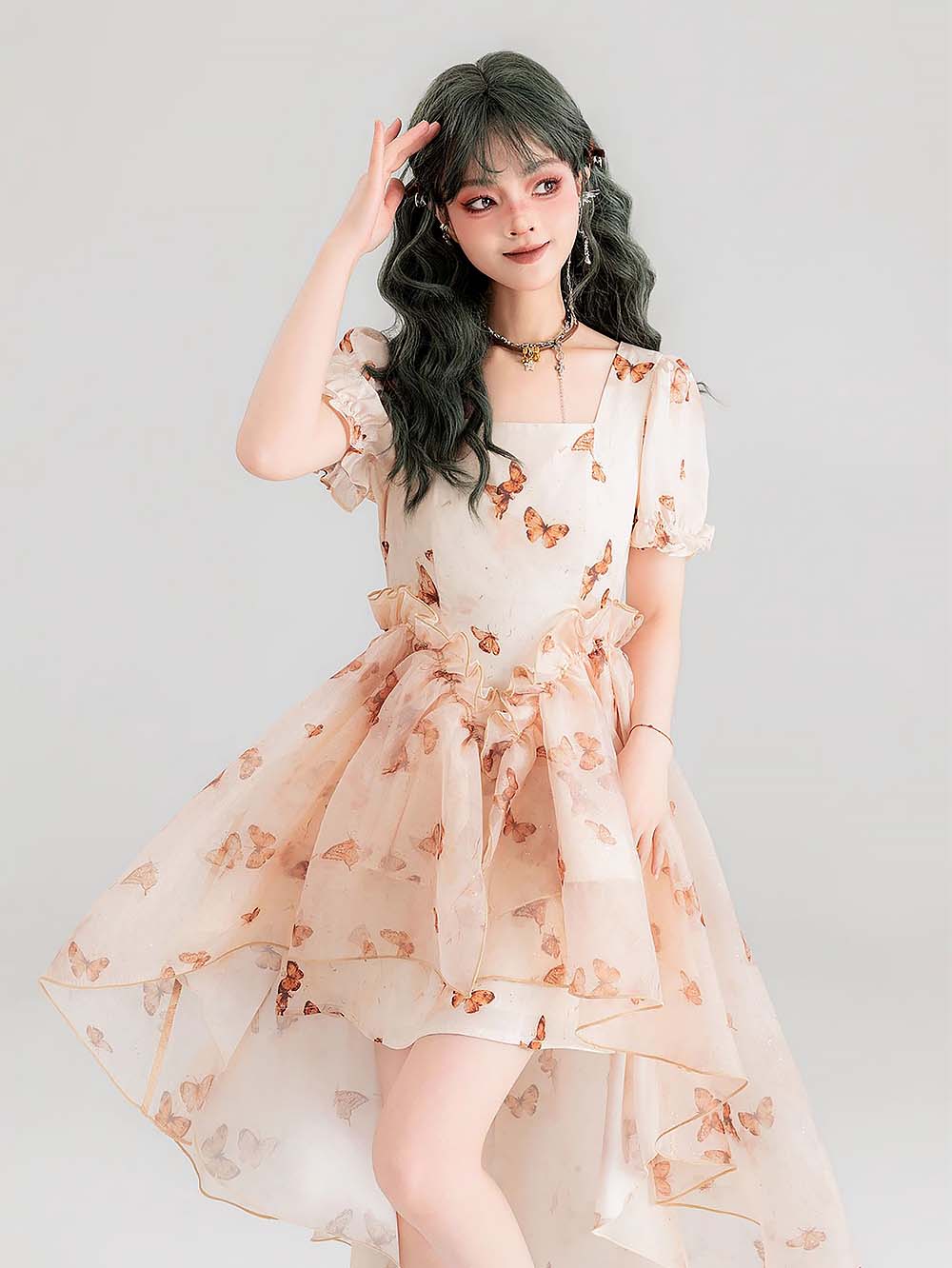 Fluttering Floral Square Collared Versatile Dress | ZAKAPOP