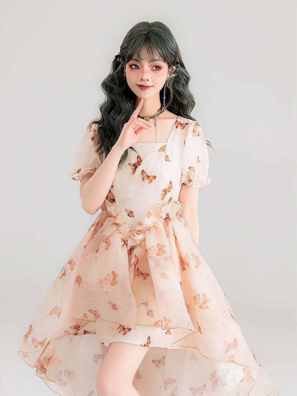 Fluttering Floral Square Collared Versatile Dress | ZAKAPOP