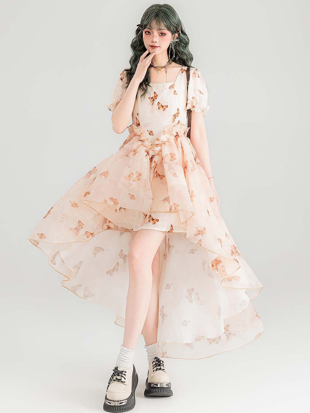 Fluttering Floral Square Collared Versatile Dress | ZAKAPOP