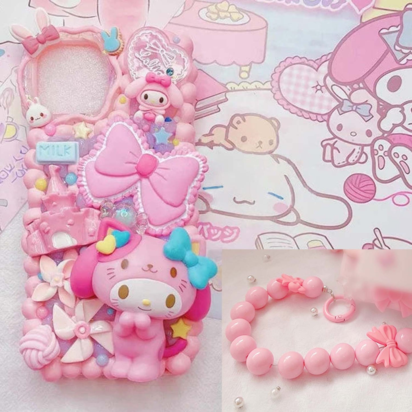 Handmade Pink Cartoon Character Cream Phone Case | ZAKAPOP