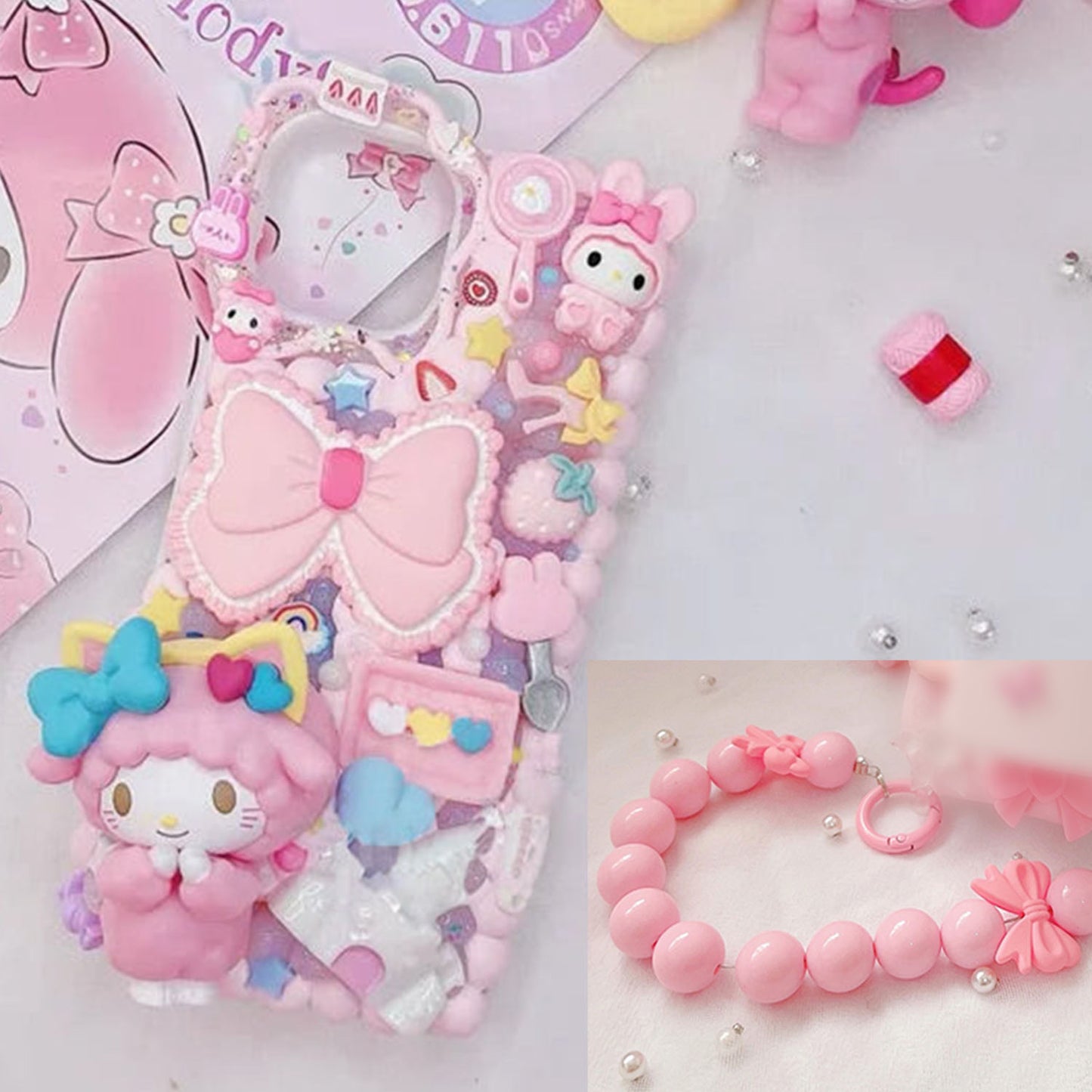 Handmade Pink Cartoon Character Cream Phone Case | ZAKAPOP