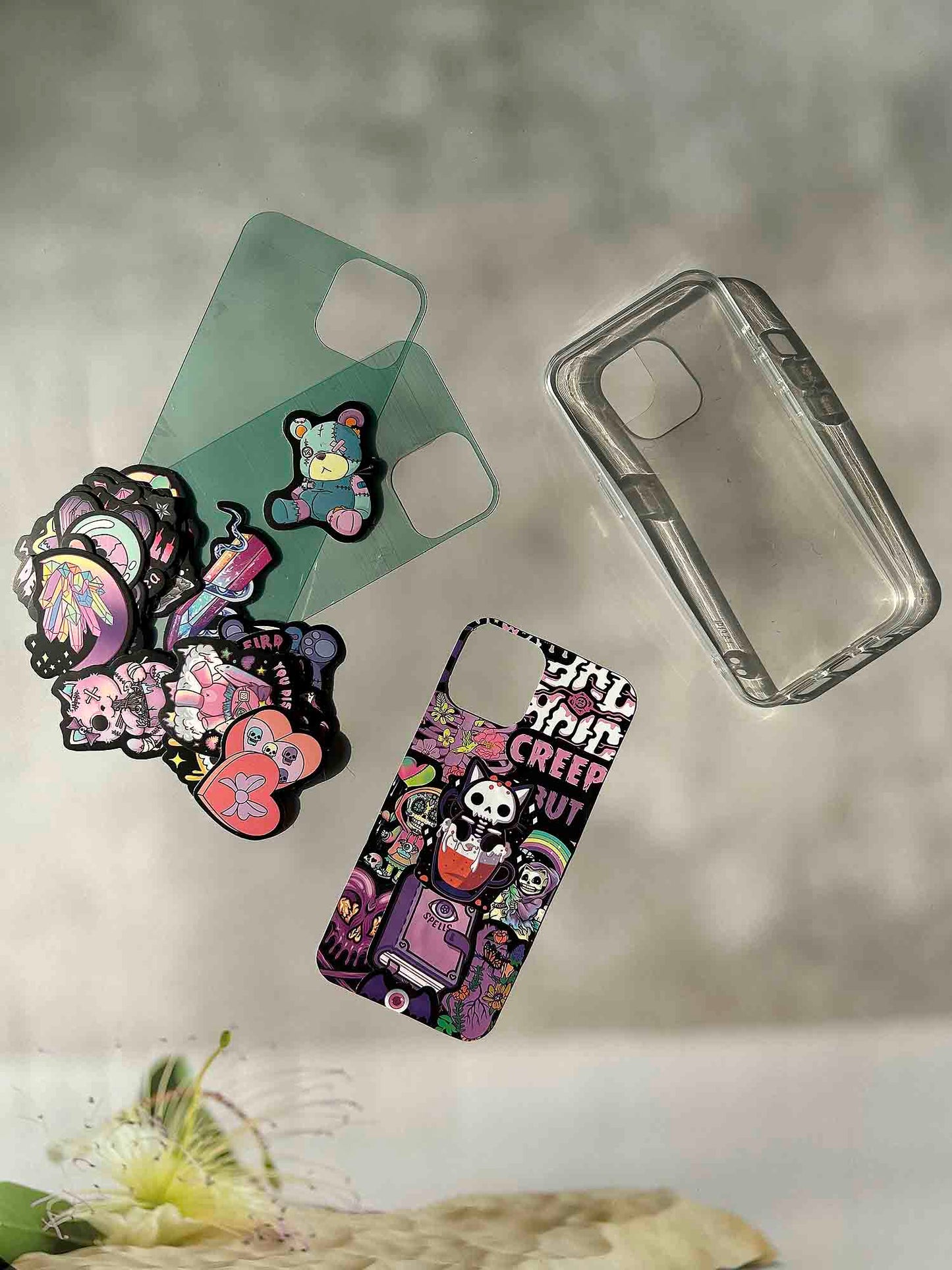 Cute Gothic Tea Cup Skull Cat DIY Phone Case Kit | ZAKAPOP