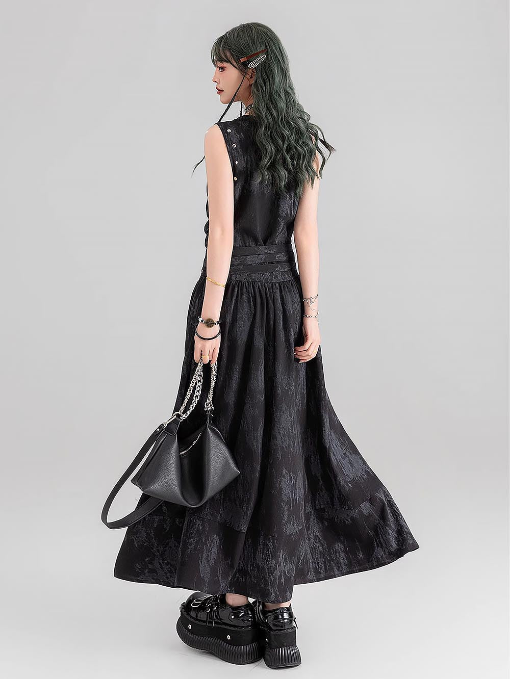 [Presale for 7 days] Gothic Tie-Dye Studded Lace-Up Sleeveless Long Dress | ZAKAPOP