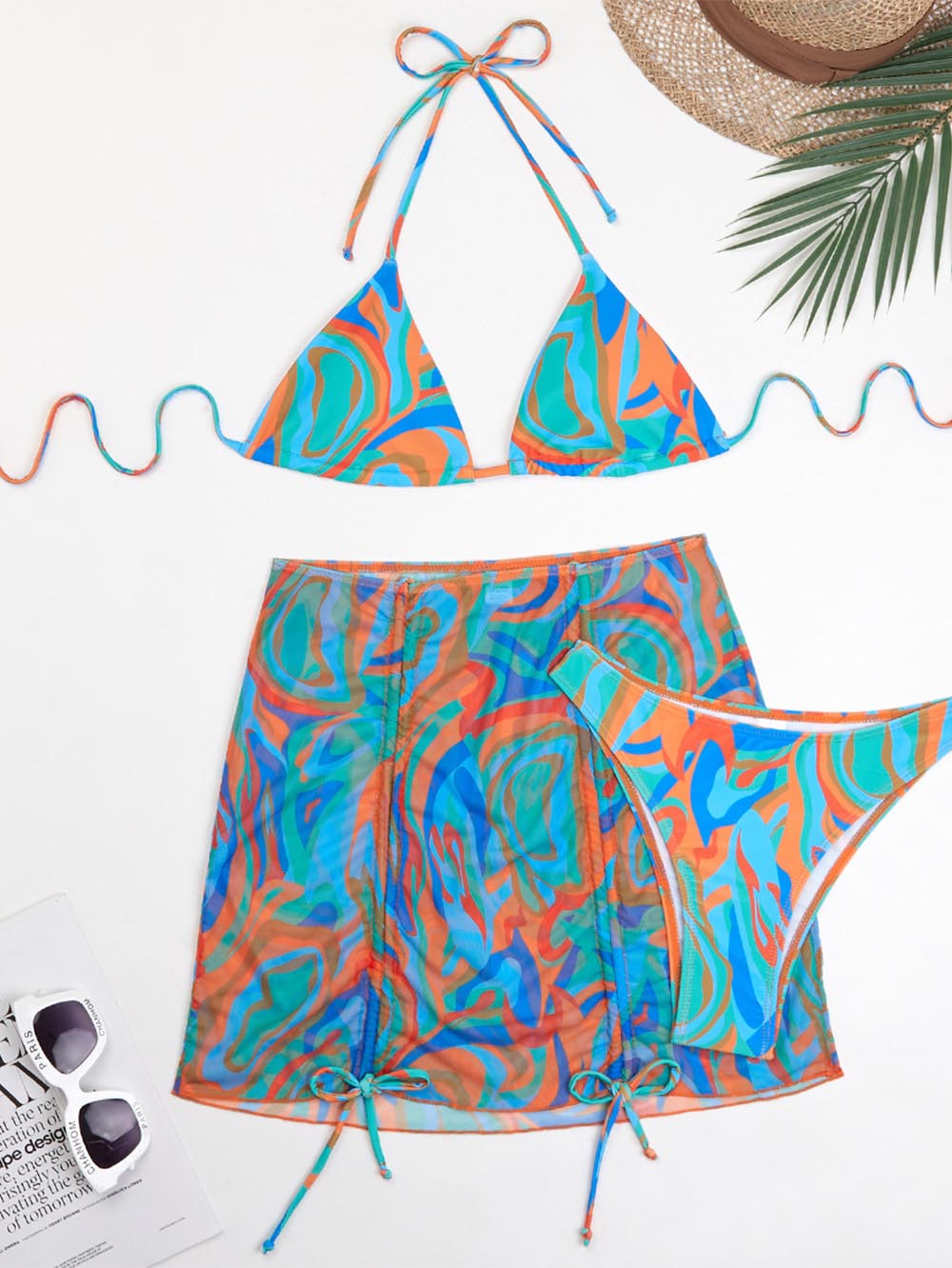 Gradient Tie-Dye Printed Three-Piece Swimsuit Set | ZAKAPOP