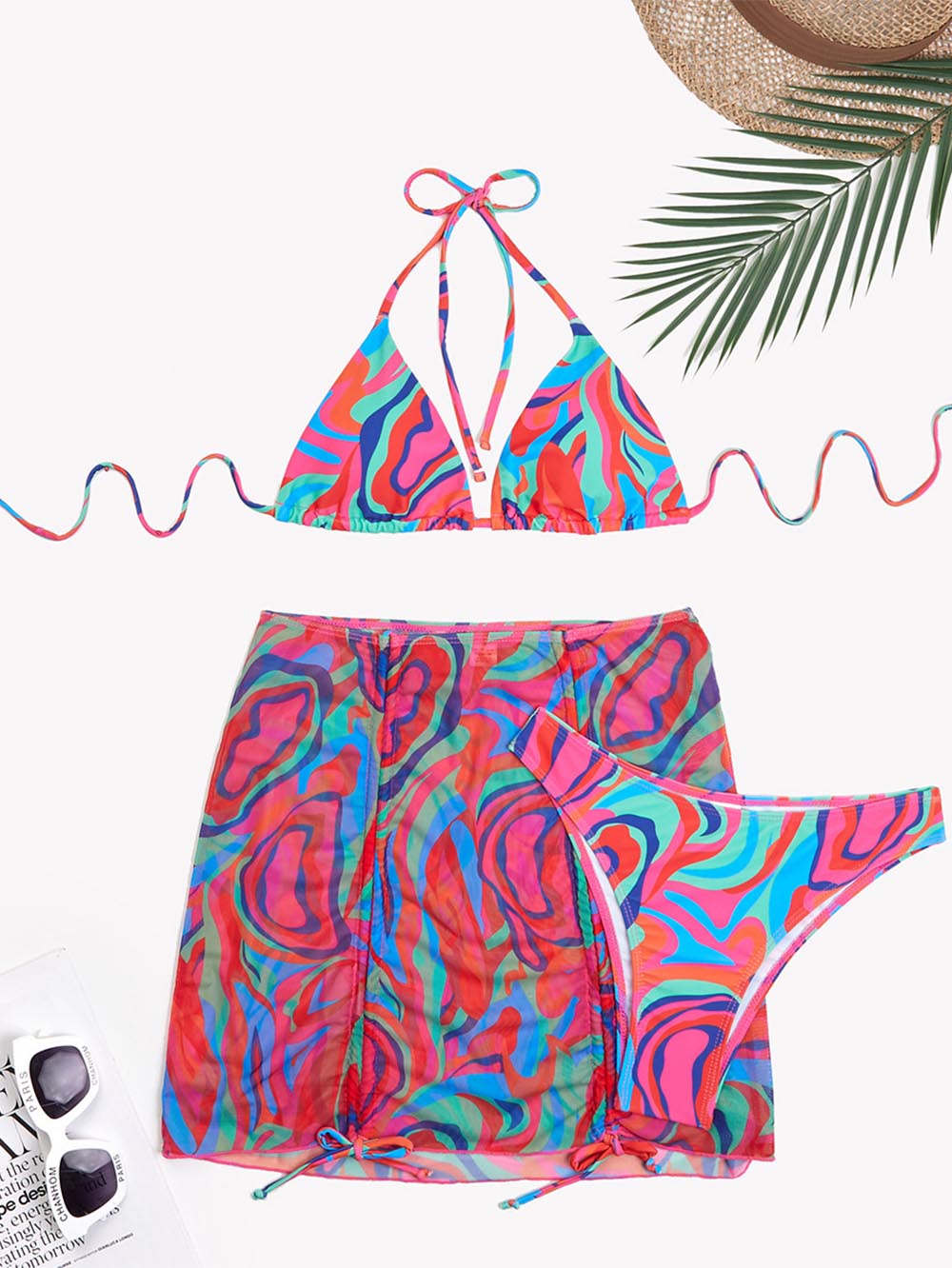 Gradient Tie-Dye Printed Three-Piece Swimsuit Set | ZAKAPOP