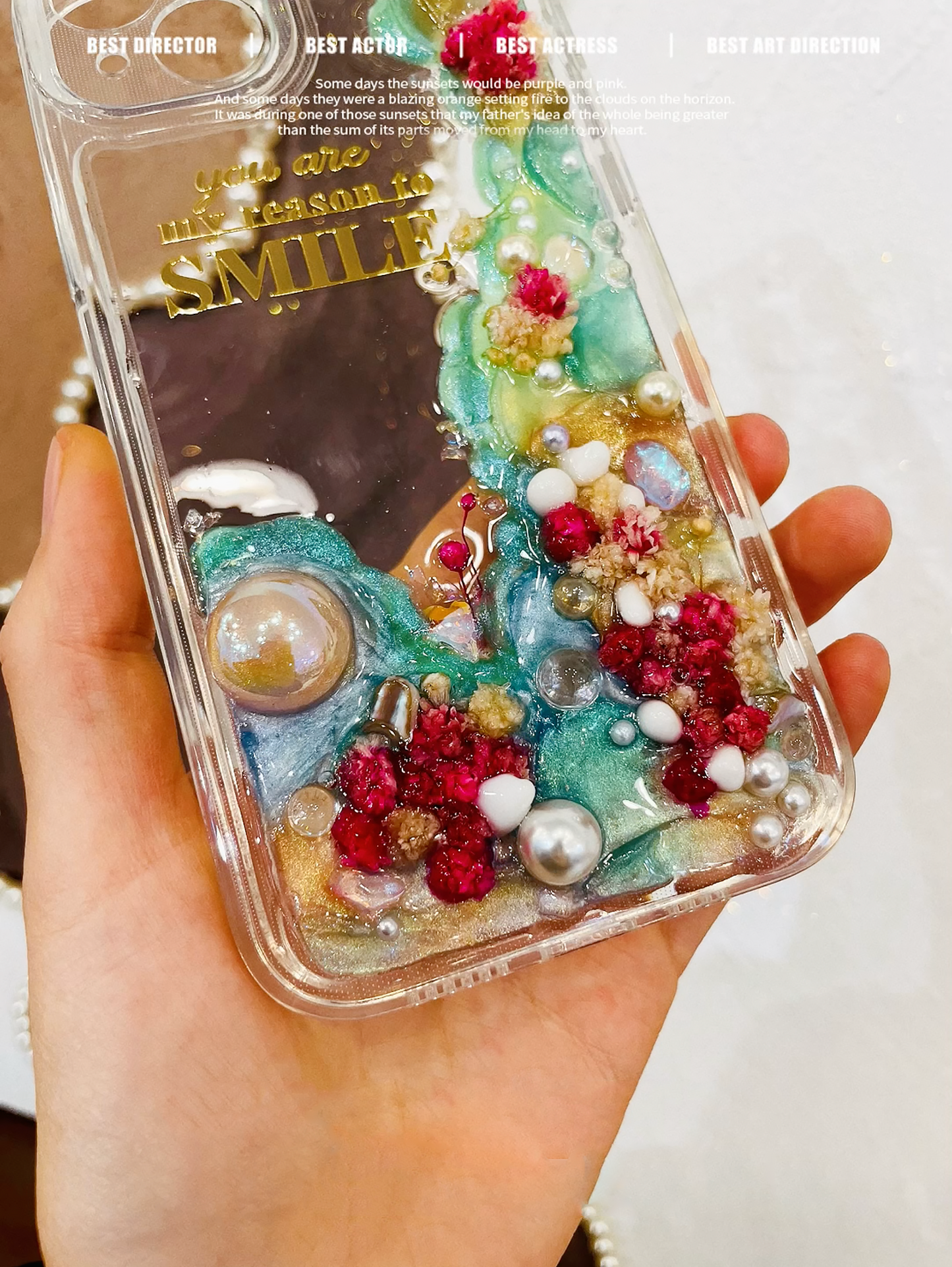 Handmade Crystal Beach Cream Phone Case | ZAKAPOP