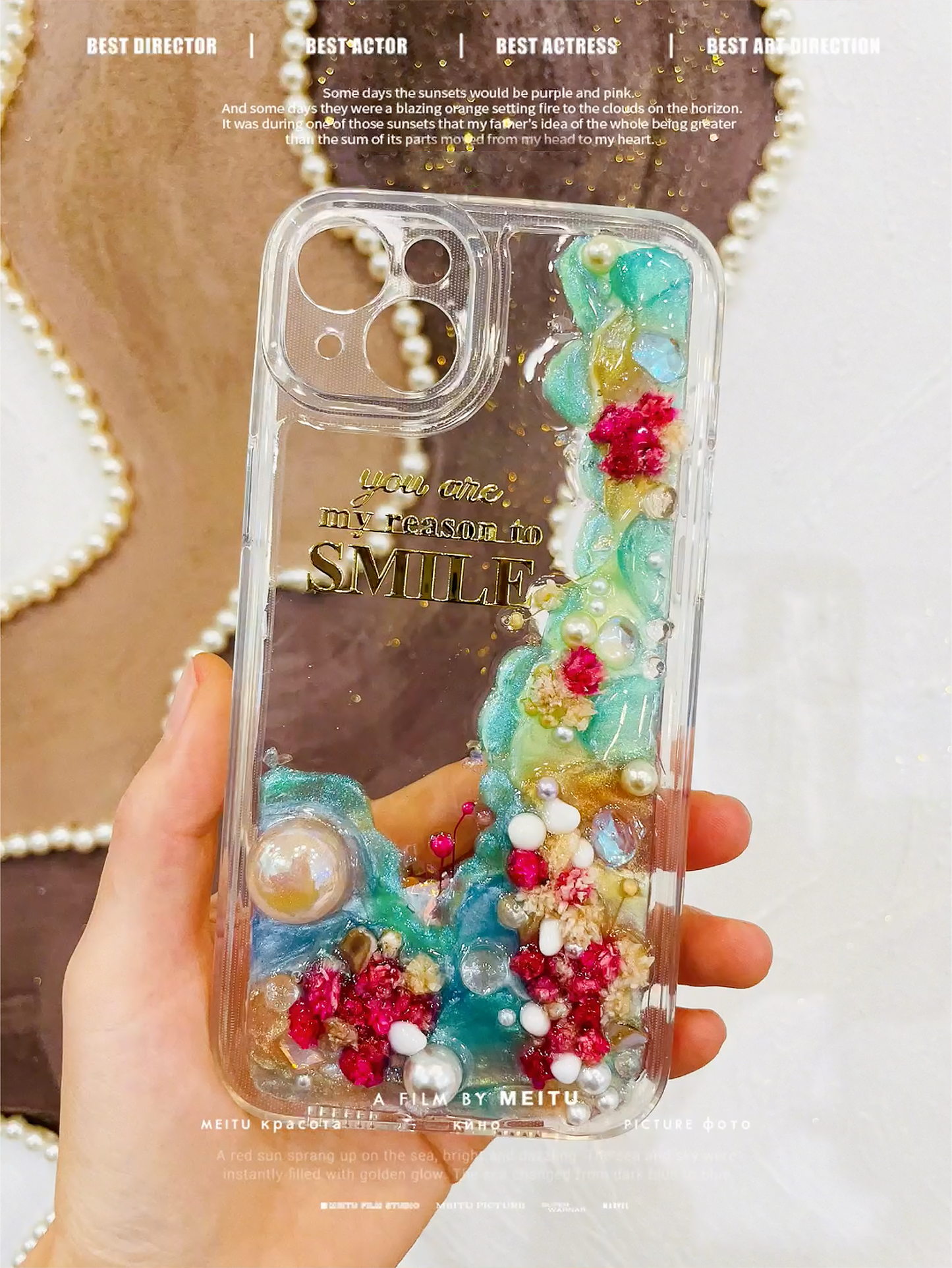 Handmade Crystal Beach Cream Phone Case | ZAKAPOP