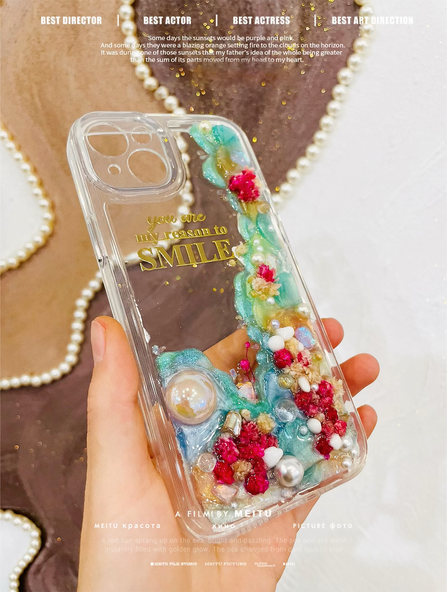 Handmade Crystal Beach Cream Phone Case | ZAKAPOP