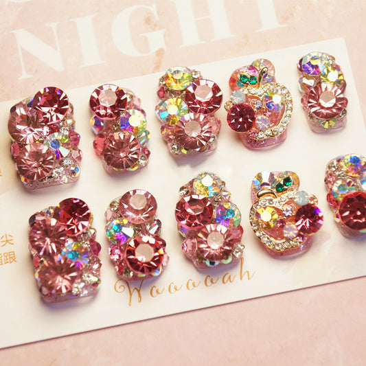 Handmade Pink Oversized Rhinestone Super Sparkle Full Diamond Nail Art Pieces | ZAKAPOP