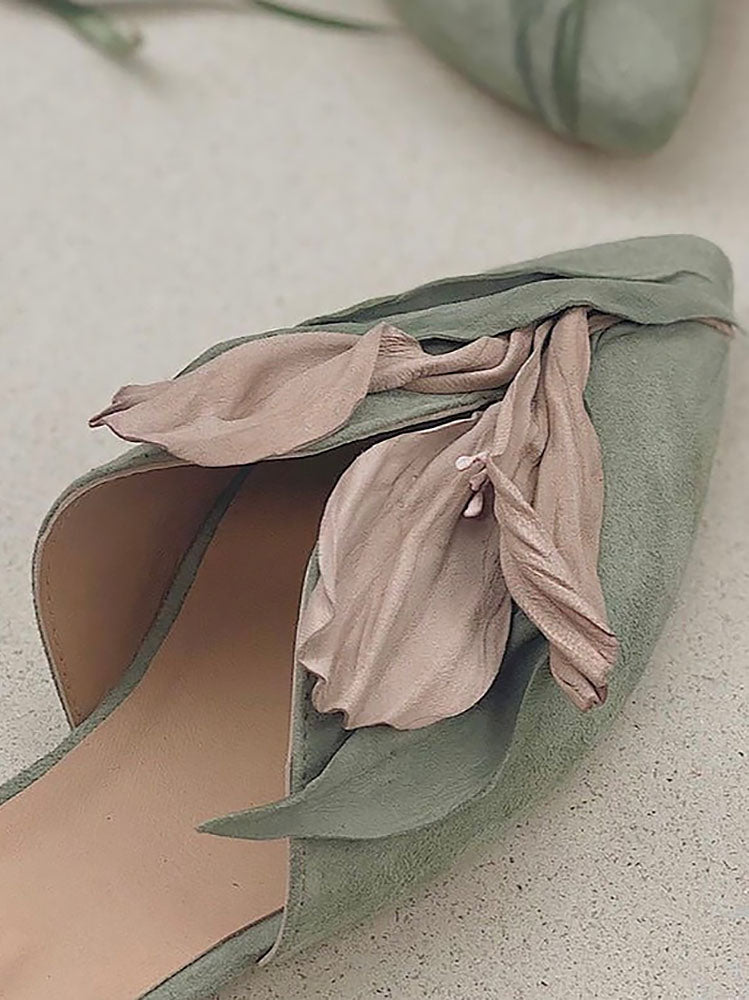 Handmade Pink Satins Flower Pointed Toe Flat Shoes | ZAKAPOP