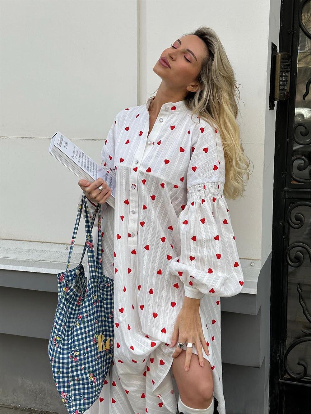 Heart-Shaped Polka Dot Print Casual Split Long Skirt | ZAKAPOP