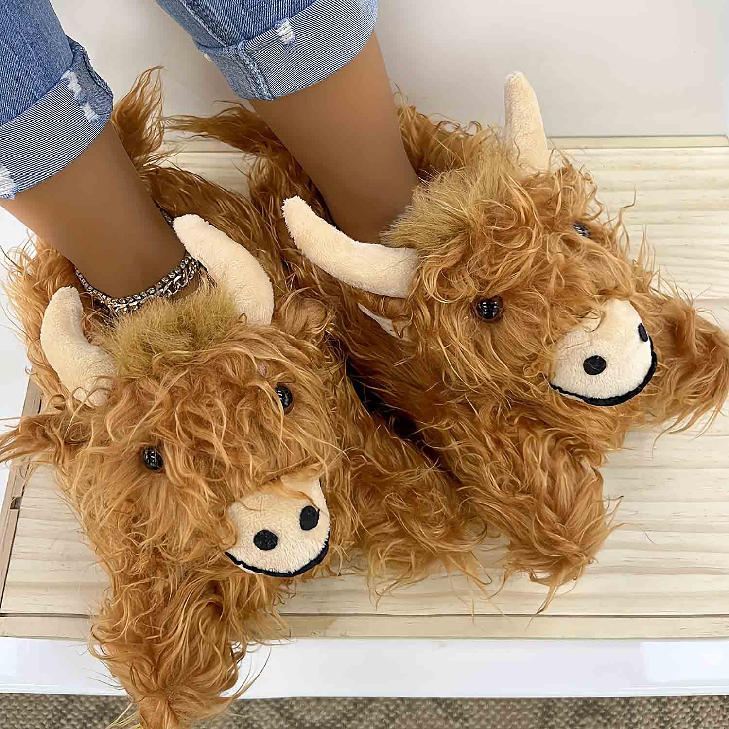 Highland Yak Plush Novelty Slippers ZAKAPOP Warm Soft Indoor Shoes Men s Home Fuzzy Slippers