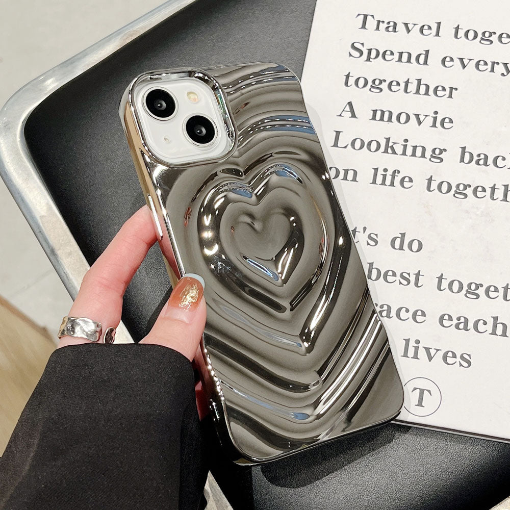 Luxury Electroplate Silver 3D Heart Water Ripple Phone Case | ZAKAPOP