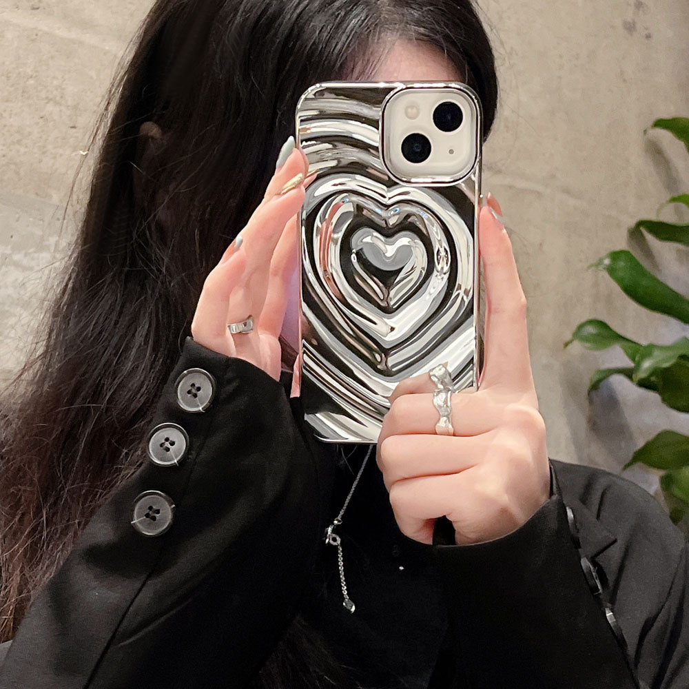 Luxury Electroplate Silver 3D Heart Water Ripple Phone Case | ZAKAPOP